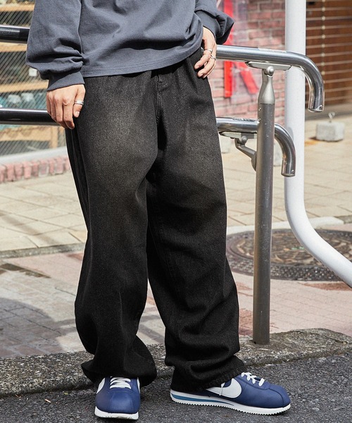 ヴィンテージライクフェード加工カラーワイドデニムパンツ MONO-MART