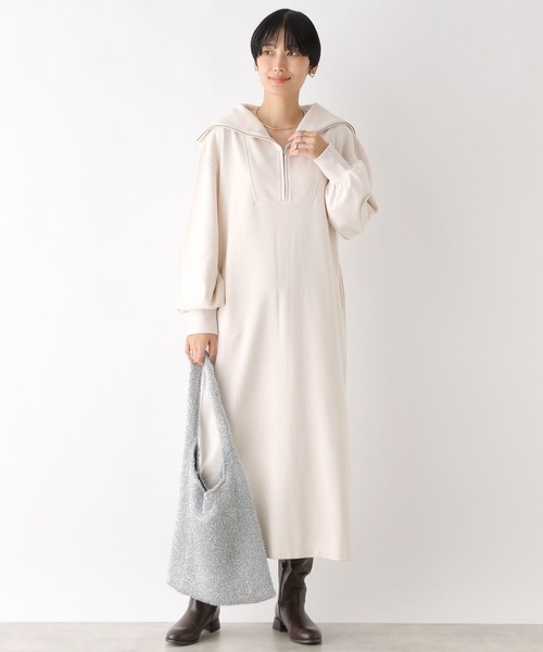 LEPSIM（レプシィム）の「裏毛ハーフジップワンピース　980040（ワンピース・レディース・ブラウン/オフホワイト/ブラック・FREE）」の4枚目の写真