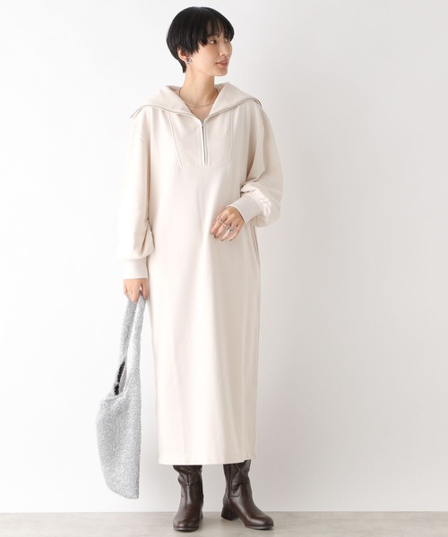 LEPSIM（レプシィム）の「裏毛ハーフジップワンピース　980040（ワンピース・レディース・ブラウン/オフホワイト/ブラック・FREE）」の5枚目の写真