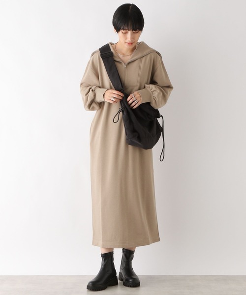 LEPSIM（レプシィム）の「裏毛ハーフジップワンピース　980040（ワンピース・レディース・ブラウン/オフホワイト/ブラック・FREE）」の7枚目の写真