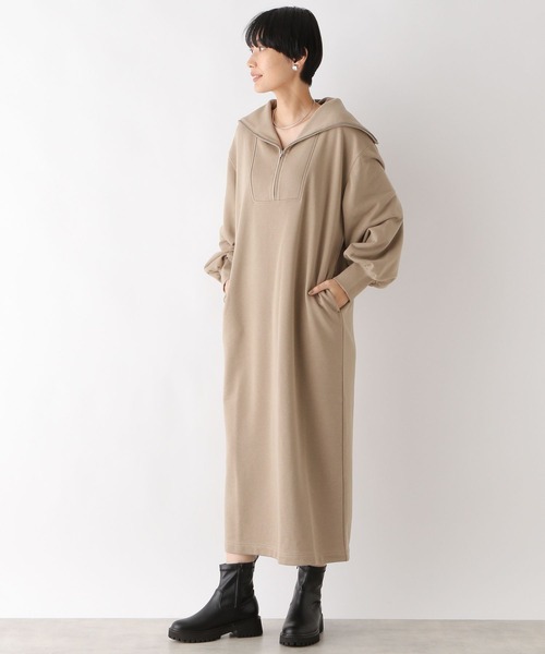 LEPSIM（レプシィム）の「裏毛ハーフジップワンピース　980040（ワンピース・レディース・ブラウン/オフホワイト/ブラック・FREE）」の9枚目の写真