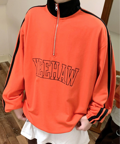 【neos -addictive design-】ルーズシルエット ライン ロゴ スウェット ハーフジップ アノラック プルオーバー