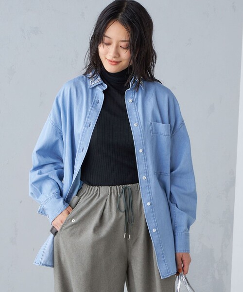 SHIPS(シップス)の「〈手洗い可能〉デニム ビジュー付 オーバー シャツ ◇(シャツ/ブラウス・レディース・ライトブルー・ONE SIZE)」の16枚目の写真
