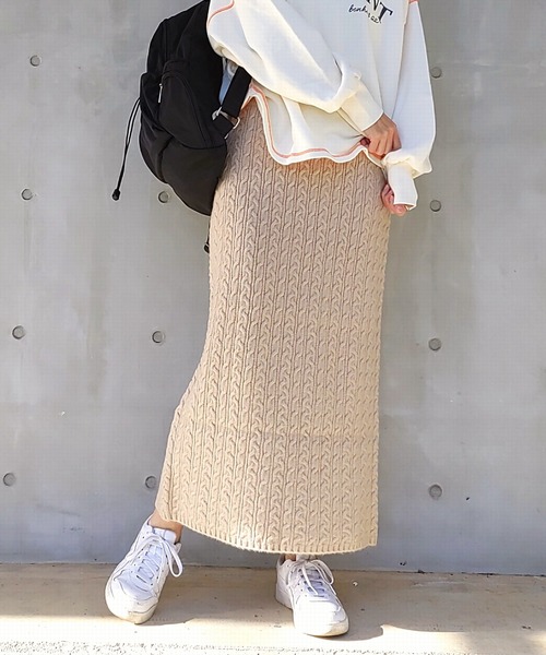 Q（キュー）の「ケーブルニットスカート（スカート・レディース・ブラック/ベージュ・MEDIUM）」の16枚目の写真