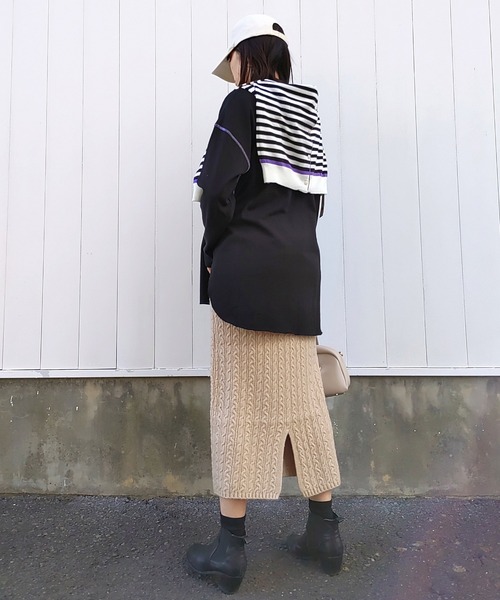 Q（キュー）の「ケーブルニットスカート（スカート・レディース・ブラック/ベージュ・MEDIUM）」の22枚目の写真