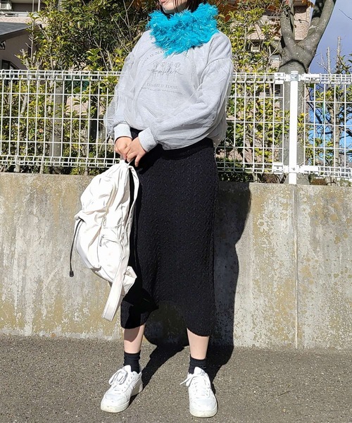 Q（キュー）の「ケーブルニットスカート（スカート・レディース・ブラック/ベージュ・MEDIUM）」の21枚目の写真