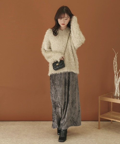 HEYUMM（ヘユム）の「Vネックラメフリンジセーター（ニット/セーター・レディース・ベージュ/ラベンダー/チャコールグレー・ONE）」の10枚目の写真