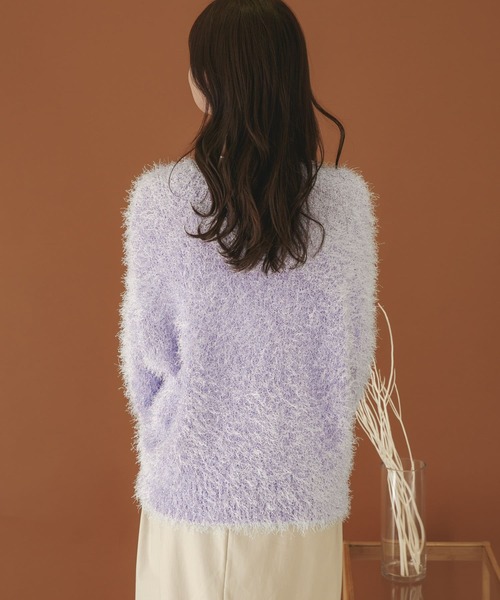 HEYUMM（ヘユム）の「Vネックラメフリンジセーター（ニット/セーター・レディース・ベージュ/ラベンダー/チャコールグレー・ONE）」の19枚目の写真