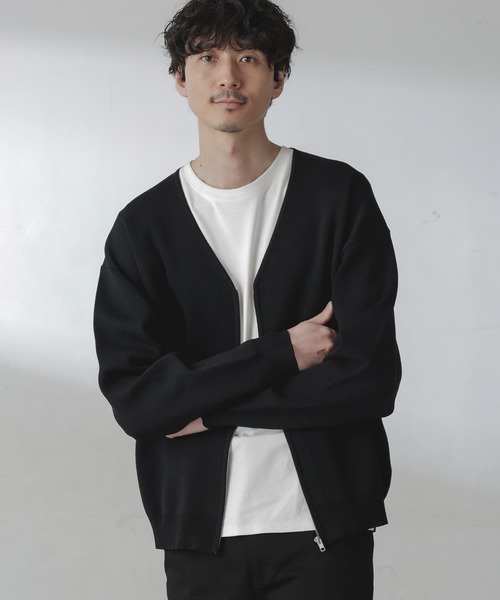 NANO universe（ナノユニバース）の「ZIPカーディガン（カーディガン/ボレロ・メンズ・ブラック/オレンジ/チャコール/グリーン・M/L）」の2枚目の写真