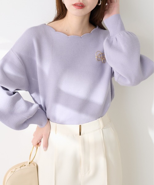 natural couture(ナチュラルクチュール)の「衿ぐり刺繍スカラップニット(ニット/セーター・レディース・ブラック/オフホワイト/ミント/グレイッシュベージュ/ラベンダー・FREE)」の5枚目の写真
