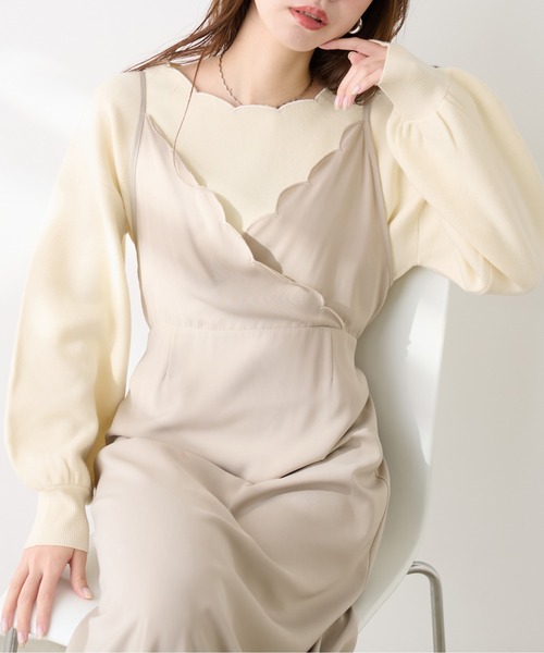 natural couture(ナチュラルクチュール)の「衿ぐり刺繍スカラップニット(ニット/セーター・レディース・ブラック/オフホワイト/ミント/グレイッシュベージュ/ラベンダー・FREE)」の6枚目の写真