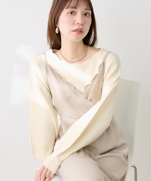 natural couture(ナチュラルクチュール)の「衿ぐり刺繍スカラップニット(ニット/セーター・レディース・ブラック/オフホワイト/ミント/グレイッシュベージュ/ラベンダー・FREE)」の7枚目の写真