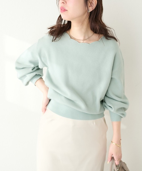 natural couture(ナチュラルクチュール)の「衿ぐり刺繍スカラップニット(ニット/セーター・レディース・ブラック/オフホワイト/ミント/グレイッシュベージュ/ラベンダー・FREE)」の22枚目の写真