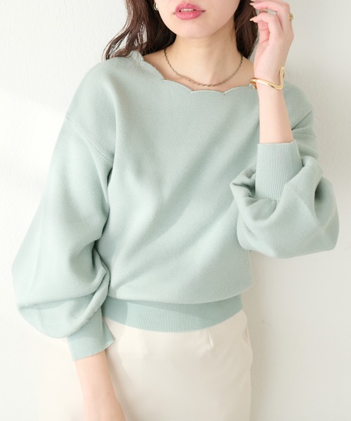 natural couture(ナチュラルクチュール)の「衿ぐり刺繍スカラップニット(ニット/セーター・レディース・ブラック/オフホワイト/ミント/グレイッシュベージュ/ラベンダー・FREE)」の21枚目の写真
