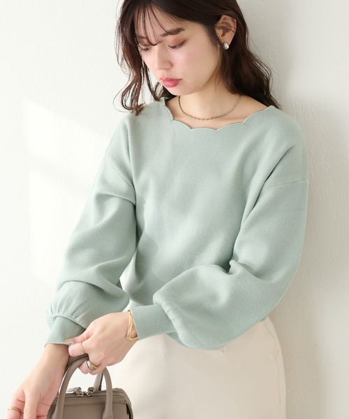 natural couture(ナチュラルクチュール)の「衿ぐり刺繍スカラップニット(ニット/セーター・レディース・ブラック/オフホワイト/ミント/グレイッシュベージュ/ラベンダー・FREE)」の19枚目の写真