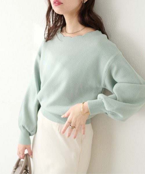 natural couture(ナチュラルクチュール)の「衿ぐり刺繍スカラップニット(ニット/セーター・レディース・ブラック/オフホワイト/ミント/グレイッシュベージュ/ラベンダー・FREE)」の20枚目の写真