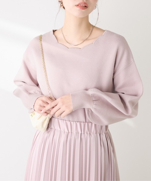 衿ぐり刺繍スカラップニット（ニット/セーター）｜natural couture