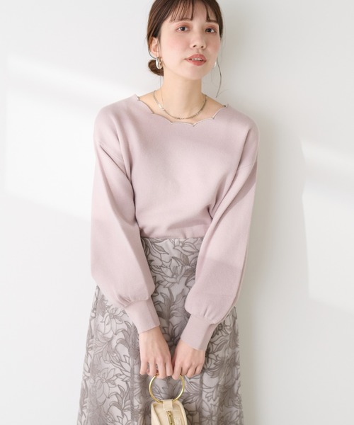 natural couture(ナチュラルクチュール)の「衿ぐり刺繍スカラップニット(ニット/セーター・レディース・ブラック/オフホワイト/ミント/グレイッシュベージュ/ラベンダー・FREE)」の14枚目の写真