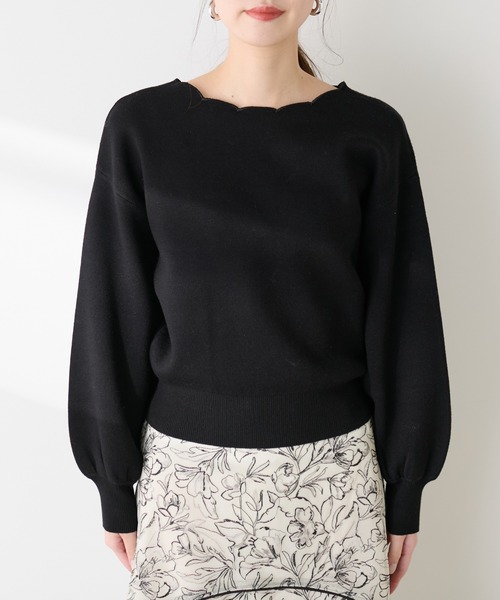 衿ぐり刺繍スカラップニット（ニット/セーター）｜natural couture