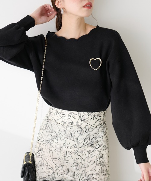 natural couture(ナチュラルクチュール)の「衿ぐり刺繍スカラップニット(ニット/セーター・レディース・ブラック/オフホワイト/ミント/グレイッシュベージュ/ラベンダー・FREE)」の11枚目の写真