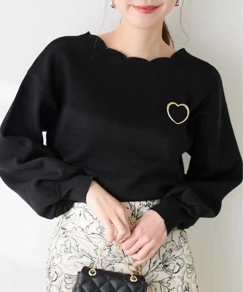 natural couture(ナチュラルクチュール)の「衿ぐり刺繍スカラップニット(ニット/セーター・レディース・ブラック/オフホワイト/ミント/グレイッシュベージュ/ラベンダー・FREE)」の10枚目の写真