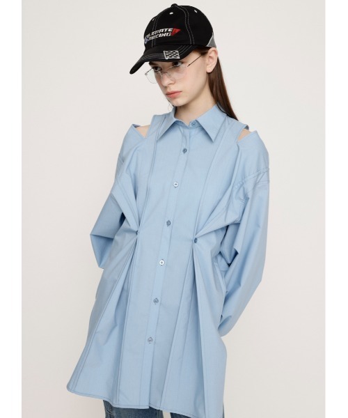 SLY（スライ）の「2WAY OVER SIZE SH ツーウェイ オーバー サイズ シャツ（シャツ/ブラウス・レディース・ライトブルー/ピンク/ホワイト・FREE）」の3枚目の写真