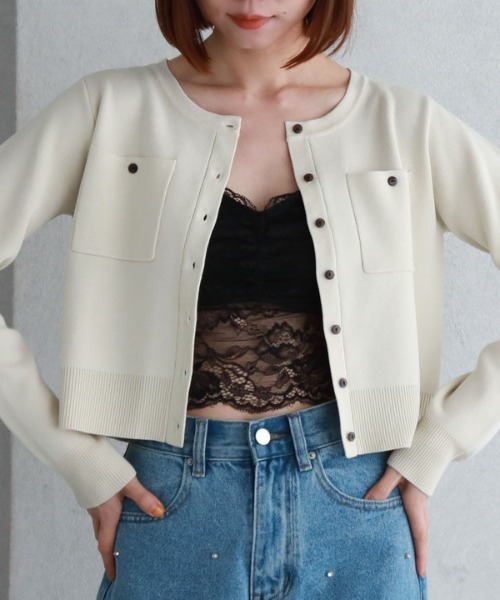 archives（アルシーヴ）の「クロップドレースキャミソール（キャミソール・レディース・グレー/オフホワイト/ブラック・MEDIUM）」の2枚目の写真