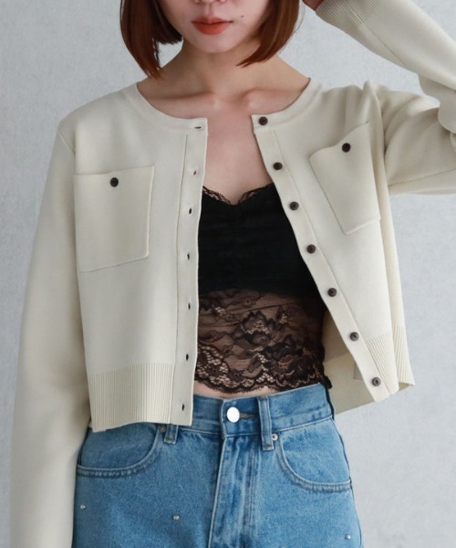 archives（アルシーヴ）の「クロップドレースキャミソール（キャミソール・レディース・グレー/オフホワイト/ブラック・MEDIUM）」の6枚目の写真