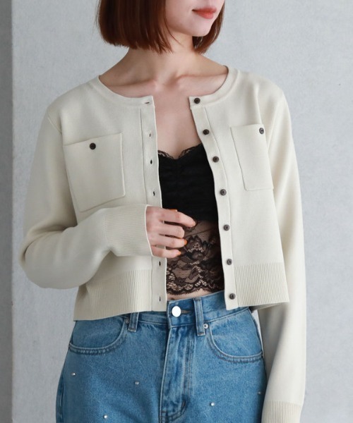 archives（アルシーヴ）の「クロップドレースキャミソール（キャミソール・レディース・グレー/オフホワイト/ブラック・MEDIUM）」の7枚目の写真