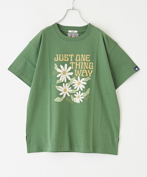 CUBE SUGAR(キューブシュガー)の「オーガニックコットンフラワープリントTシャツ(Tシャツ/カットソー・レディース・ネイビー/マルチ/グリーン/ナチュラル/ピンク・M)」の7枚目の写真