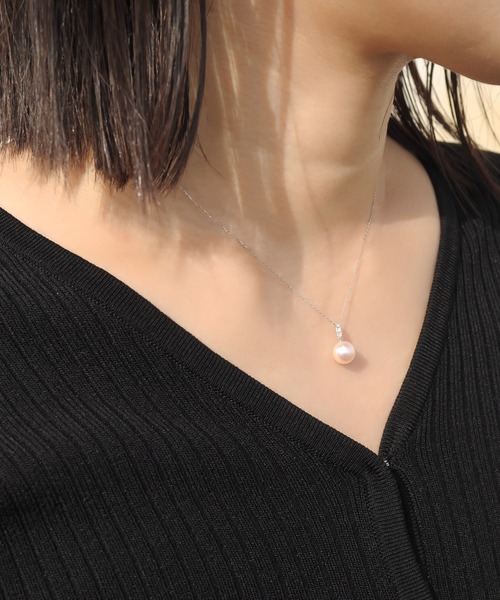 anq. ネックレス 「anq.」K10WG・アコヤパール Vライン 0.05ct