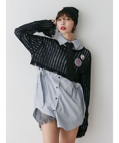 jouetie（ジュエティ）の「ウエストベルトチュニックシャツ（シャツ/ブラウス・レディース・ブルー/イエロー/オフホワイト・MEDIUM）」の15枚目の写真