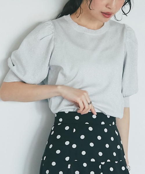 【美品】La boutique bonbon ラメパフスリーブクロップドニット La boutique BonBon（ラブティックボンボン）の「ラメ
