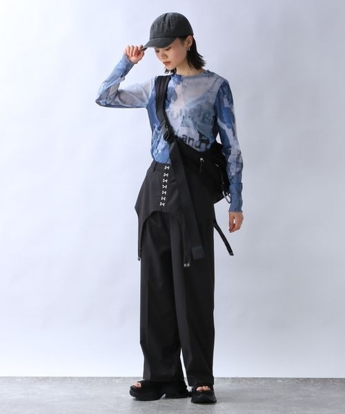 JEANASIS（ジーナシス）の「ガーターデザインワイドパンツ/108714（その他パンツ・レディース・グレー/ブラック・SMALL/MEDIUM）」の4枚目の写真