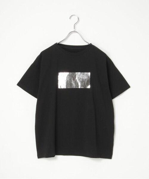 notch.（ノッチ）の「コットン100% 箔プリントTシャツ（Tシャツ/カットソー・レディース・ブラック/オフホワイト/チャコール・M）」の4枚目の写真