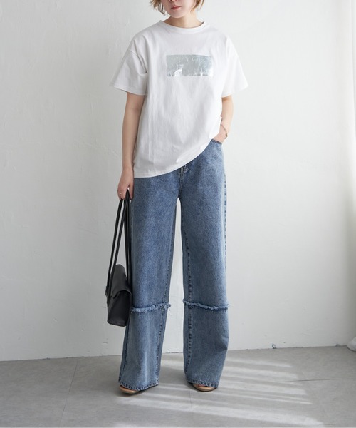 notch.(ノッチ)の「コットン100% 箔プリントTシャツ(Tシャツ/カットソー・レディース・ブラック/オフホワイト/チャコール・M)」の7枚目の写真