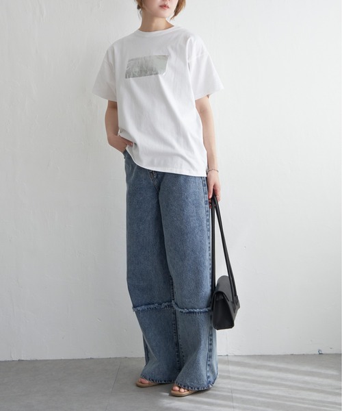 notch.(ノッチ)の「コットン100% 箔プリントTシャツ(Tシャツ/カットソー・レディース・ブラック/オフホワイト/チャコール・M)」の9枚目の写真