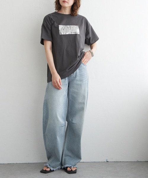 セール】コットン100％ 箔プリントTシャツ（Tシャツ/カットソー