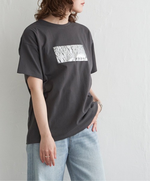   ★コットン モノグラムロゴ バッジ Tシャツ セール】コットン100％ 箔プリントTシャツ（Tシャツ/カットソー