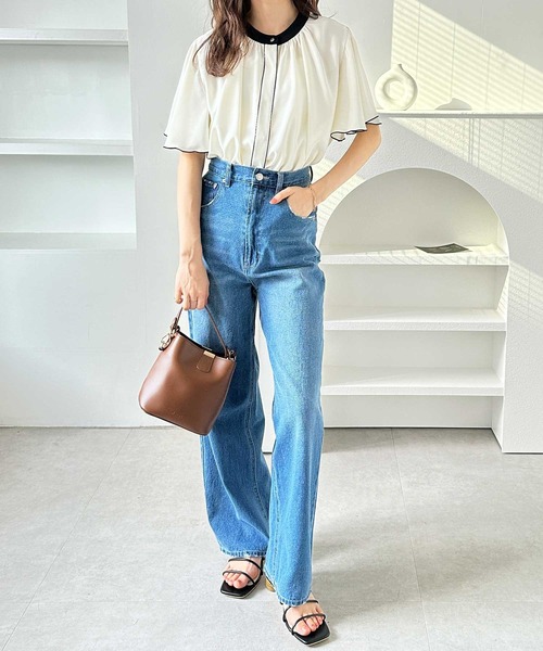 GeeRA（ジーラ）の「夏コーデに大活躍！前後2WAY配色フレアー袖ブラウス（シャツ/ブラウス・レディース・ベージュ/ブラック/アイボリー・SMALL/MEDIUM/LARGE/X-LARGE）」の8枚目の写真