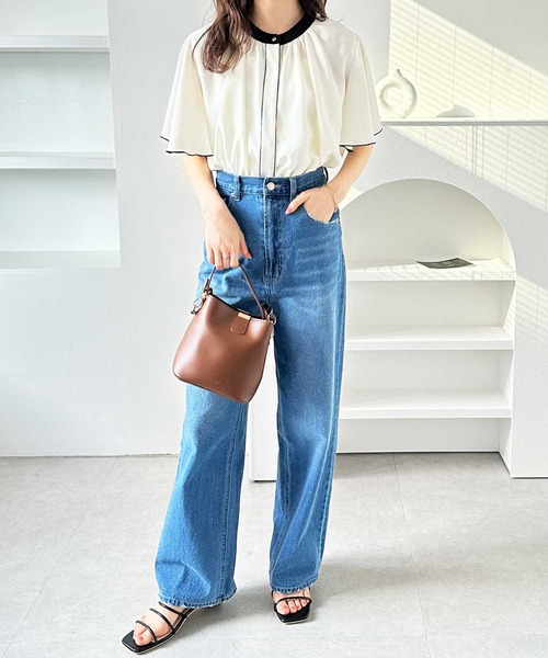 GeeRA（ジーラ）の「夏コーデに大活躍！前後2WAY配色フレアー袖ブラウス（シャツ/ブラウス・レディース・ベージュ/ブラック/アイボリー・SMALL/MEDIUM/LARGE/X-LARGE）」の9枚目の写真