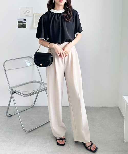 GeeRA（ジーラ）の「夏コーデに大活躍！前後2WAY配色フレアー袖ブラウス（シャツ/ブラウス・レディース・ベージュ/ブラック/アイボリー・SMALL/MEDIUM/LARGE/X-LARGE）」の13枚目の写真