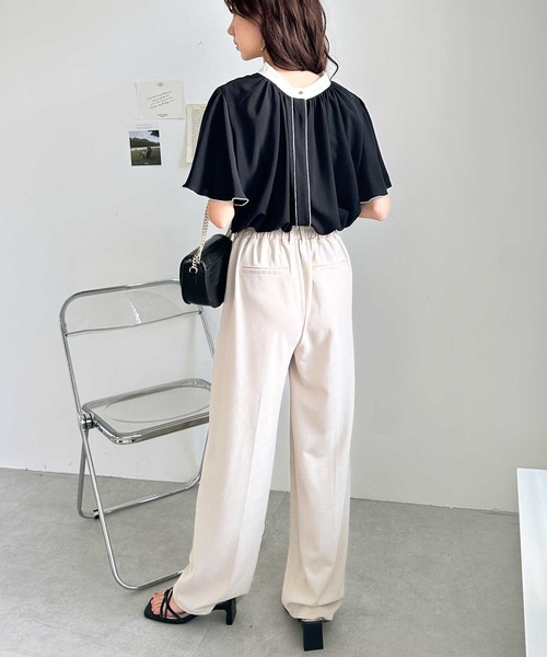 GeeRA（ジーラ）の「夏コーデに大活躍！前後2WAY配色フレアー袖ブラウス（シャツ/ブラウス・レディース・ベージュ/ブラック/アイボリー・SMALL/MEDIUM/LARGE/X-LARGE）」の14枚目の写真