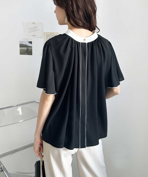 GeeRA（ジーラ）の「夏コーデに大活躍！前後2WAY配色フレアー袖ブラウス（シャツ/ブラウス・レディース・ベージュ/ブラック/アイボリー・SMALL/MEDIUM/LARGE/X-LARGE）」の11枚目の写真