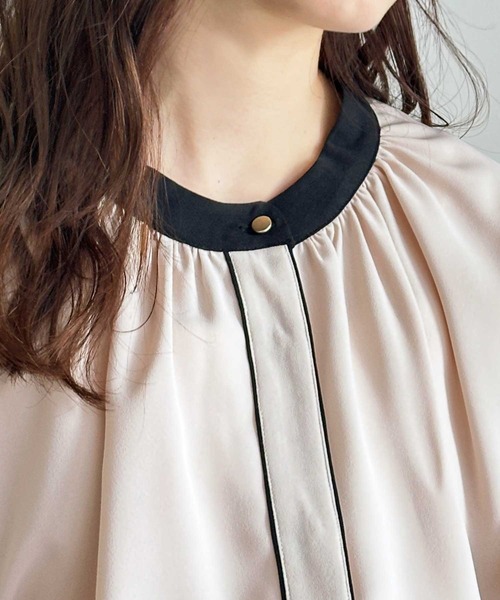 GeeRA（ジーラ）の「夏コーデに大活躍！前後2WAY配色フレアー袖ブラウス（シャツ/ブラウス・レディース・ベージュ/ブラック/アイボリー・SMALL/MEDIUM/LARGE/X-LARGE）」の16枚目の写真