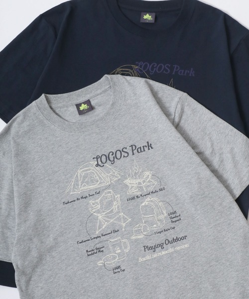 LOGOS(ロゴス)の「LOGOS/ロゴス キャンプギア フロント バックプリント半袖Tシャツ レディース メンズ(Tシャツ/カットソー・メンズ・グレー/アイボリー/カーキ/ネイビー/チャコール/ホワイト・M/L/LL)」の2枚目の写真