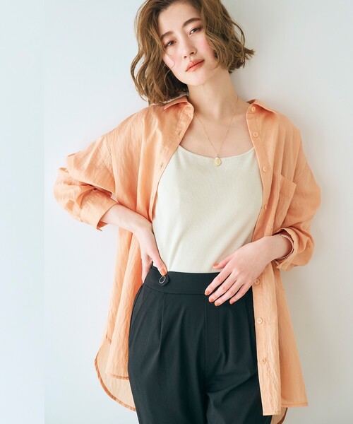 grove(グローブ)の「◆【接触冷感/マシンウォッシャブル】シアーオーバーシャツ(シャツ/ブラウス・レディース・オレンジ系/オフホワイト/ライトブルー/ブラウン系その他/ブラック・03/02/01/04/05)」の5枚目の写真