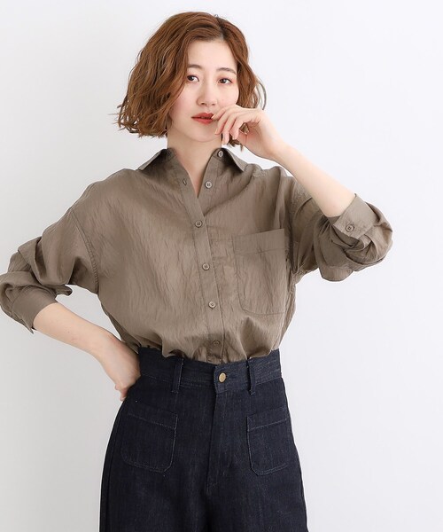 grove(グローブ)の「◆【接触冷感/マシンウォッシャブル】シアーオーバーシャツ(シャツ/ブラウス・レディース・オレンジ系/オフホワイト/ライトブルー/ブラウン系その他/ブラック・03/02/01/04/05)」の3枚目の写真