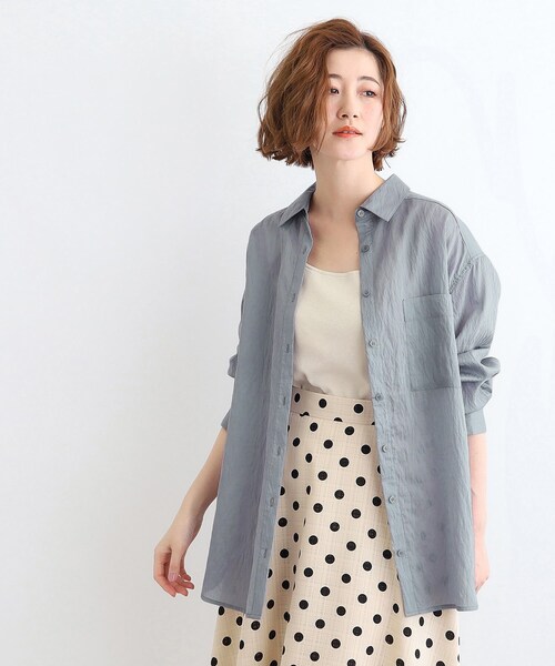 grove(グローブ)の「◆【接触冷感/マシンウォッシャブル】シアーオーバーシャツ(シャツ/ブラウス・レディース・オレンジ系/オフホワイト/ライトブルー/ブラウン系その他/ブラック・03/02/01/04/05)」の4枚目の写真