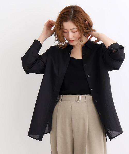 grove(グローブ)の「◆【接触冷感/マシンウォッシャブル】シアーオーバーシャツ(シャツ/ブラウス・レディース・オレンジ系/オフホワイト/ライトブルー/ブラウン系その他/ブラック・03/02/01/04/05)」の12枚目の写真